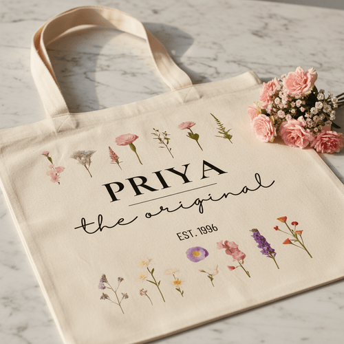 Personalised Floral Tote Bag — Custom Name & Year Garden Tote Gift - AlleyCrafters