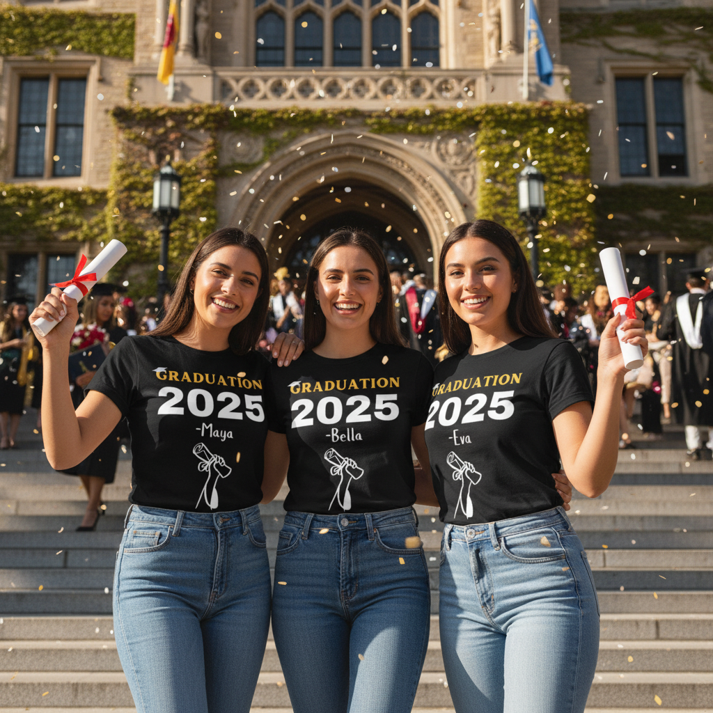Proud poses in front of school building