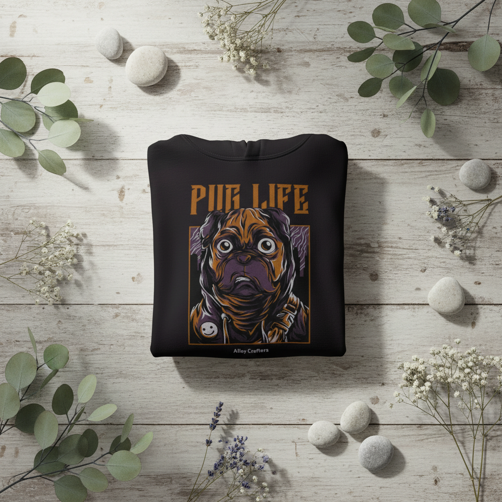 Pug Life Hoodie - Folded Nature Flat Lay