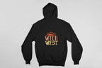 Black hoodie back view with centered Wild West emblem