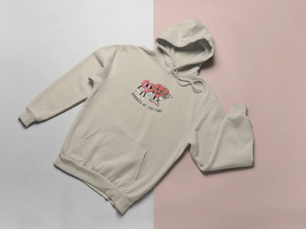 Sand beige hoodie with small heart cartoon logo and front pocket