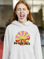 Light gray unisex hooded sweatshirt with colorful sun graphic on chest