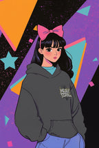 Dark gray graphic hoodie with a small chest “Mildly Feral” logo on the front