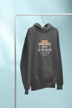 Charcoal unisex hoodie on hanger; drawstring hood, front pocket, '99 problems' print.