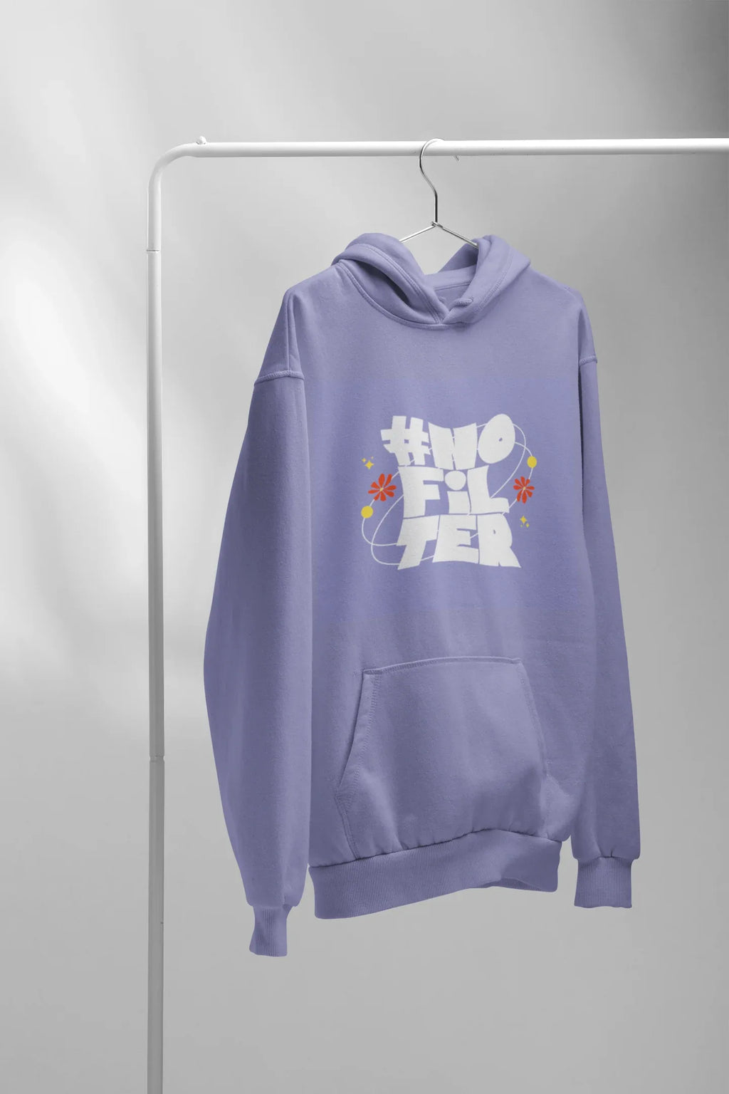 Purple unisex slogan hoodie with hood and front kangaroo pocket