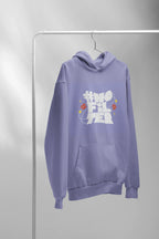Purple unisex slogan hoodie with hood and front kangaroo pocket