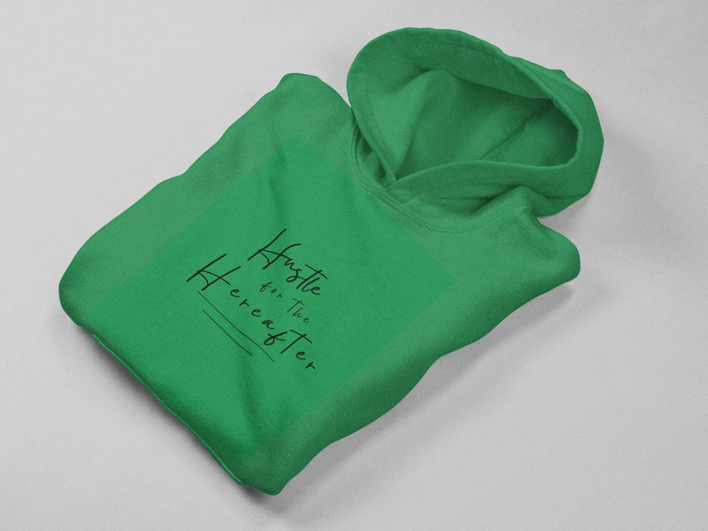 Irish green hooded sweatshirt folded with front pouch pocket and chest script graphic