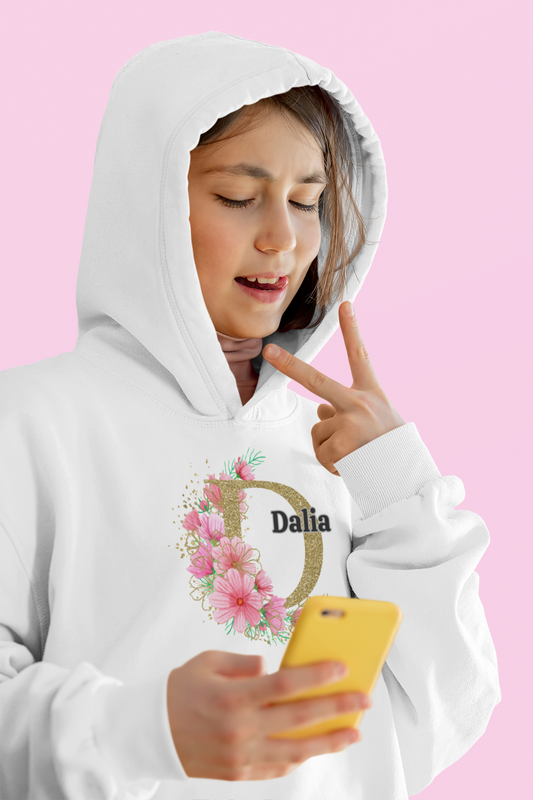 Personalised Floral Kids Hoodie - Custom Name Design