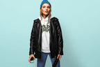 White hoodie with 'WILD INSIDE' graphic under a black jacket, pullover hood and pocket