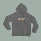 Charcoal gray Roots hoodie with hood, front pouch pocket, and chest graphic print