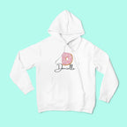 Kids white hoodie sweatshirt with pink donut number graphic and Danielle text