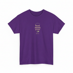 Purple T-shirt with gold "best mum ever" text and small name graphic on chest