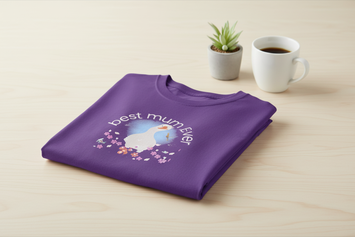 Purple t-shirt folded on marble