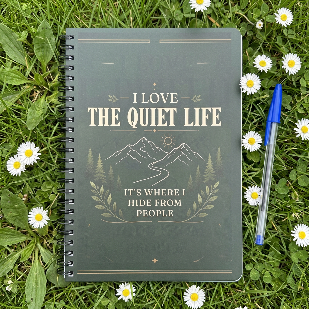 Quiet Life notebook on garden grass