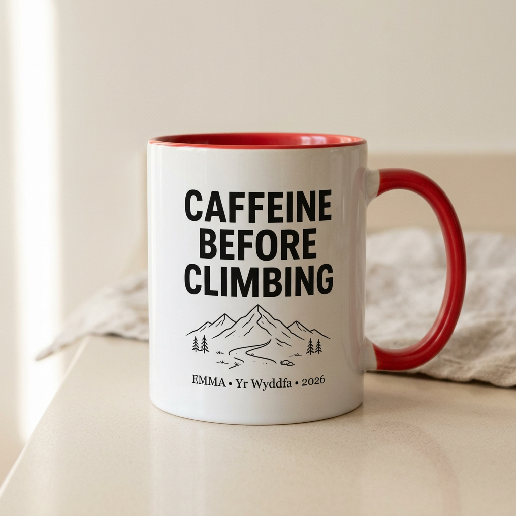Red climbing mug, minimal UGC mockup