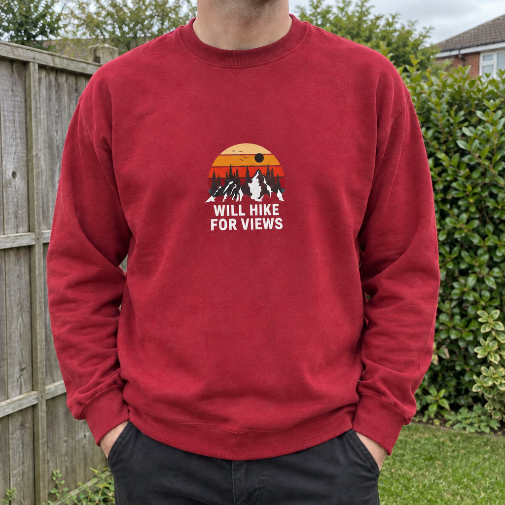 Red Will Hike for Views sweatshirt without a name