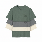 Set of unisex T-shirts: dark green graphic tee with natural/off-white crew neck