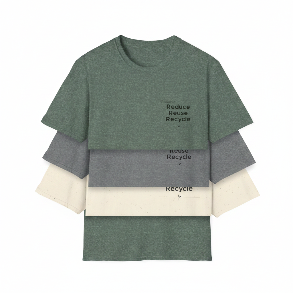Set of unisex T-shirts: dark green graphic tee with natural/off-white crew neck