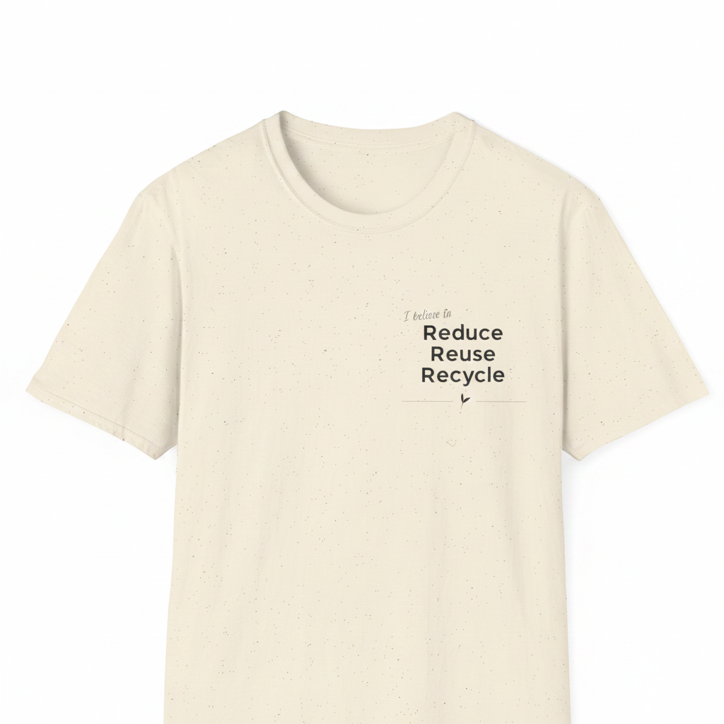 Cream unisex T-shirt with Reduce Reuse Recycle text graphic