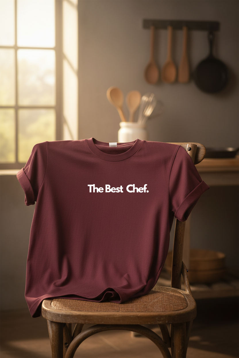 Maroon unisex T-shirt with "The Best Chef" print