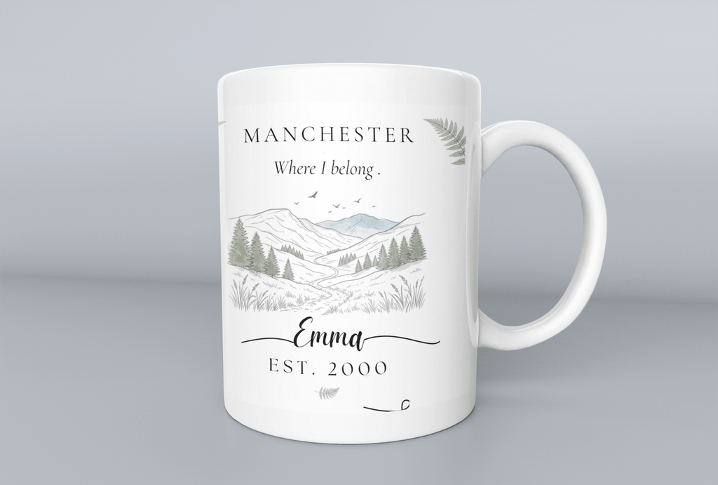 Personalised Mountain Scenic Mug — Custom Location, Text & Year - AlleyCrafters