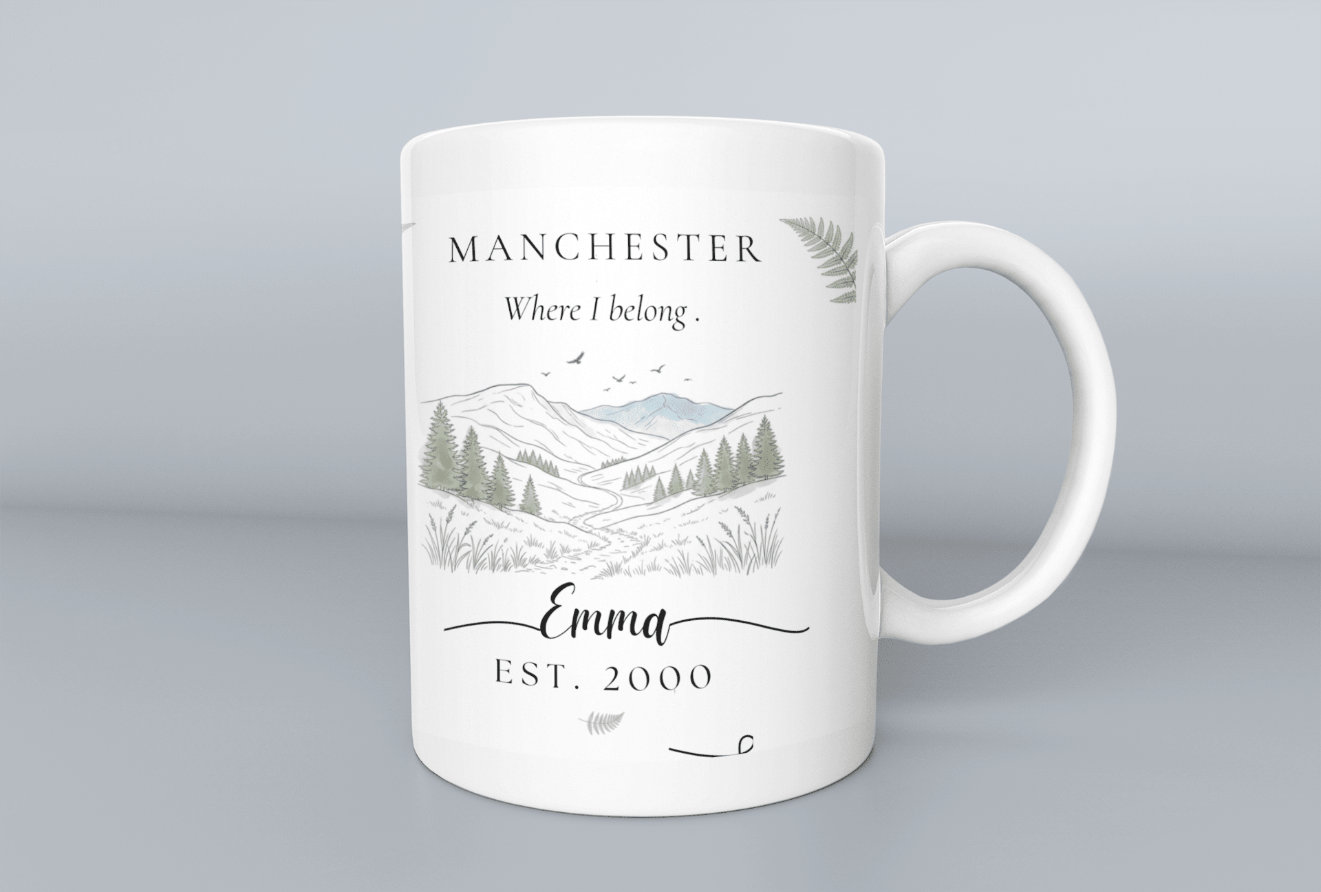 Personalised Mountain Scenic Mug — Custom Location, Text & Year - AlleyCrafters