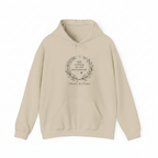 Cream couples hoodie with front pocket and 'Still waiting on the honeymoon' wreath graphic