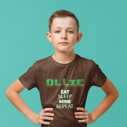 Kids Minecraft Inspired Tee - 'Eat Sleep Mine Repeat'