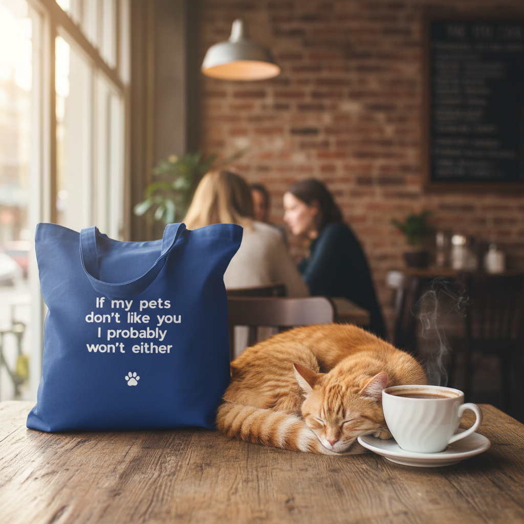 Royal Blue Bag Café Cat