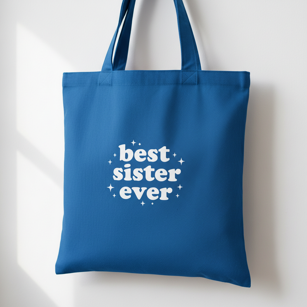 Royal blue sister tote on wall