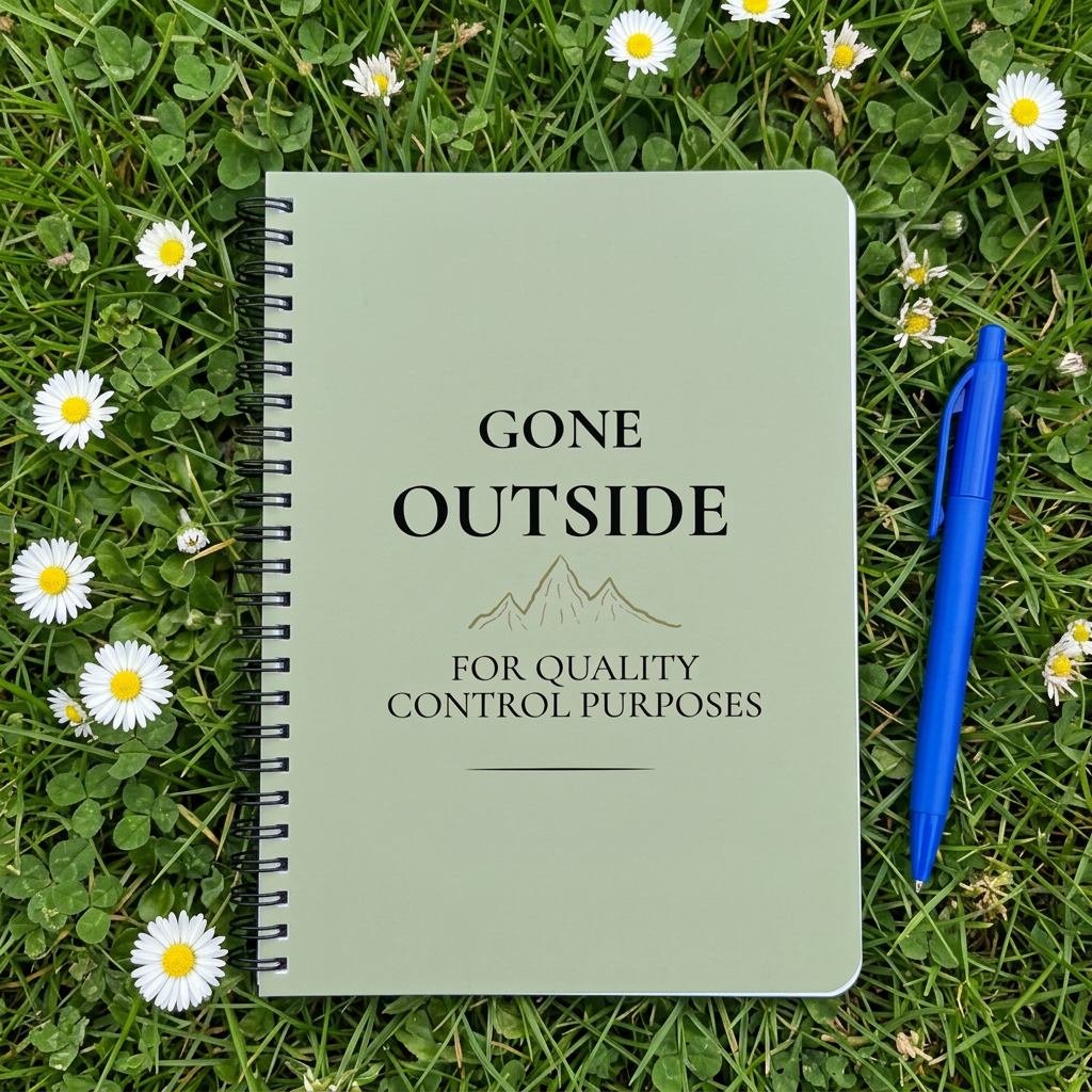 Sage green notebook laid on grass