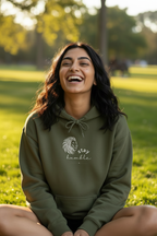 Dark green lion graphic hoodie with drawstring hood and front pouch pocket
