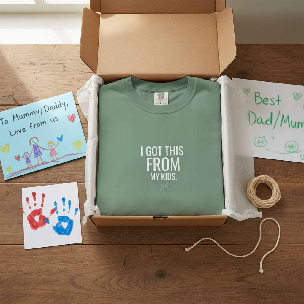 Sage green tee gift from kids