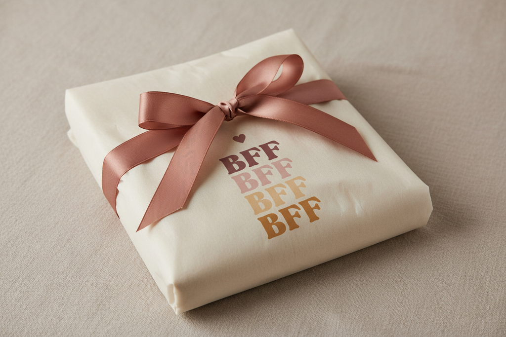 Cream t-shirt with stacked ombre BFF text graphic and heart