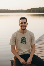 Beige crew-neck T-shirt with Reel Cool Dad graphic on the front