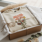 Sand crewneck sweatshirt with Take a Deep Breath text and floral butterfly graphic
