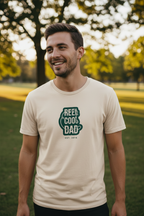 Light cream crew-neck T-shirt with Reel Cool Dad graphic on the front