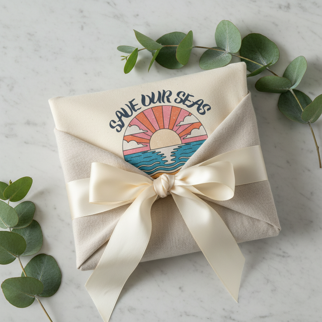 Save Our Seas T-shirt in natural beige with retro ocean sunset conservation graphic