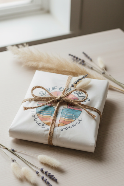 Sand Tee in White Tissue with Jute Ribbon