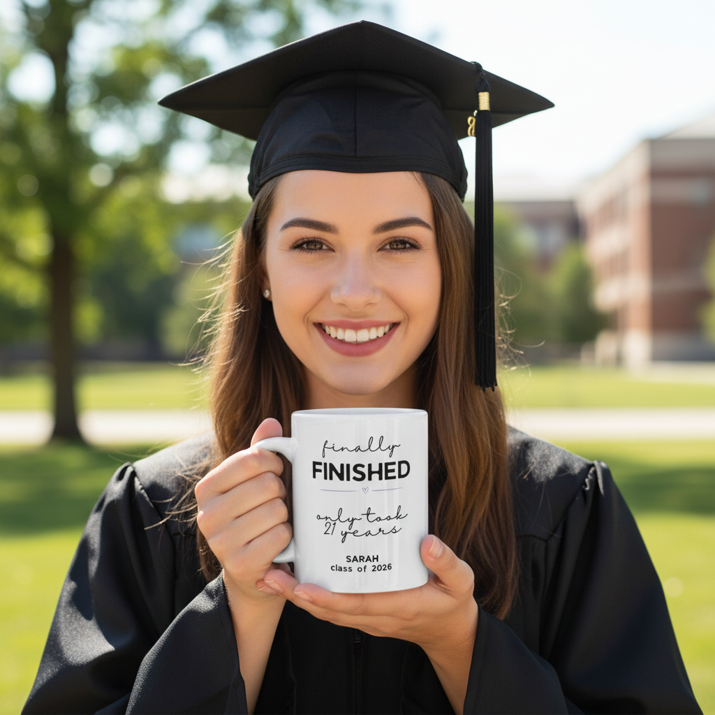 Sarah — Finally Finished graduate mug mockup