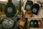 Forest green unisex hoodie with Save the Planet logo on back