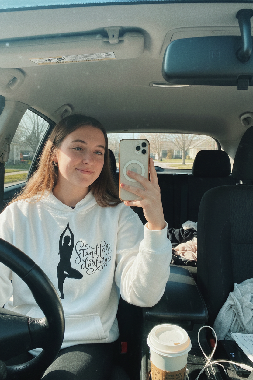 Selfie in car with coffee