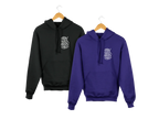 Black and purple minimal graphic hoodies with hood and “Stay Wild Moon Child” chest print