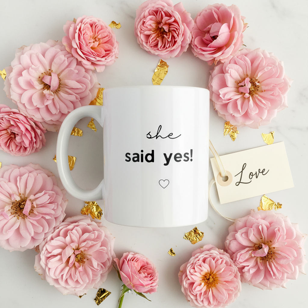 She Said Yes — bridal flatlay zoomed