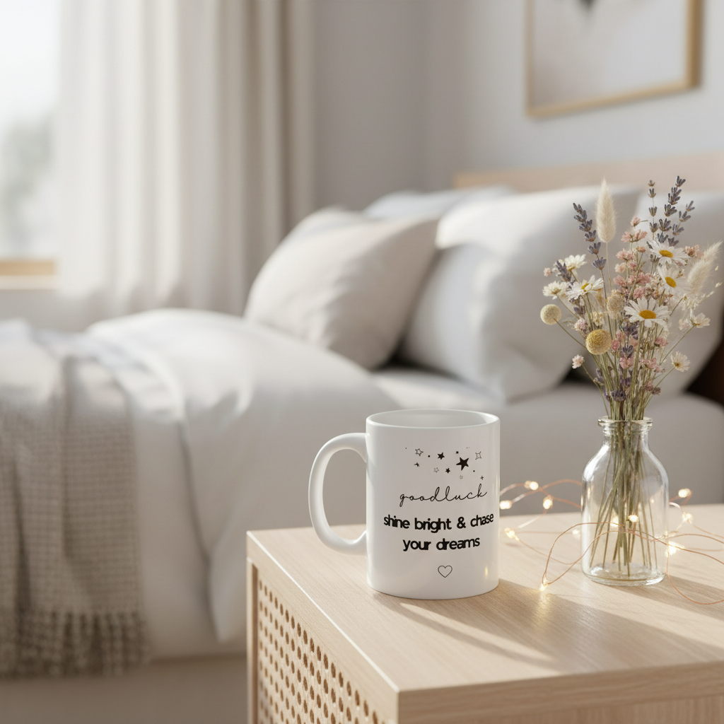 Shine Bright Mug — Bedroom Scene