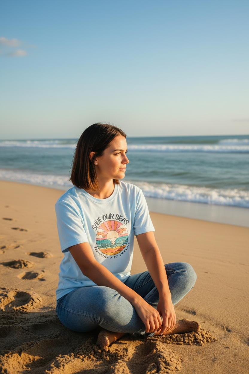 Sitting on Beach Looking at Ocean