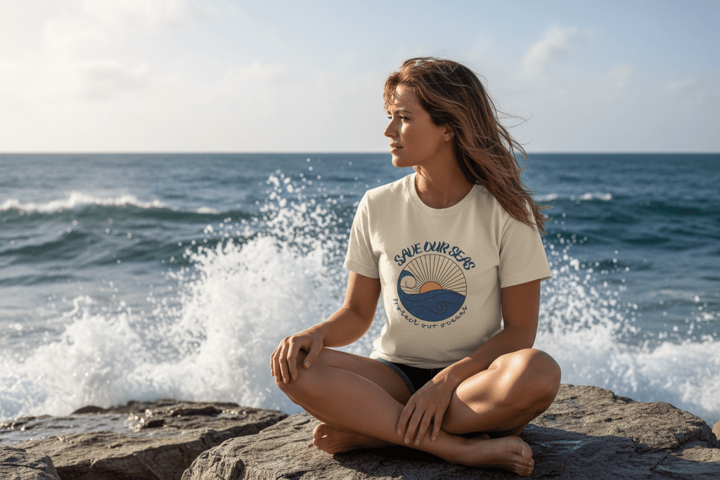 Save Our Seas T-Shirt | Retro Wave Ocean Conservation Tee UK - AlleyCrafters
