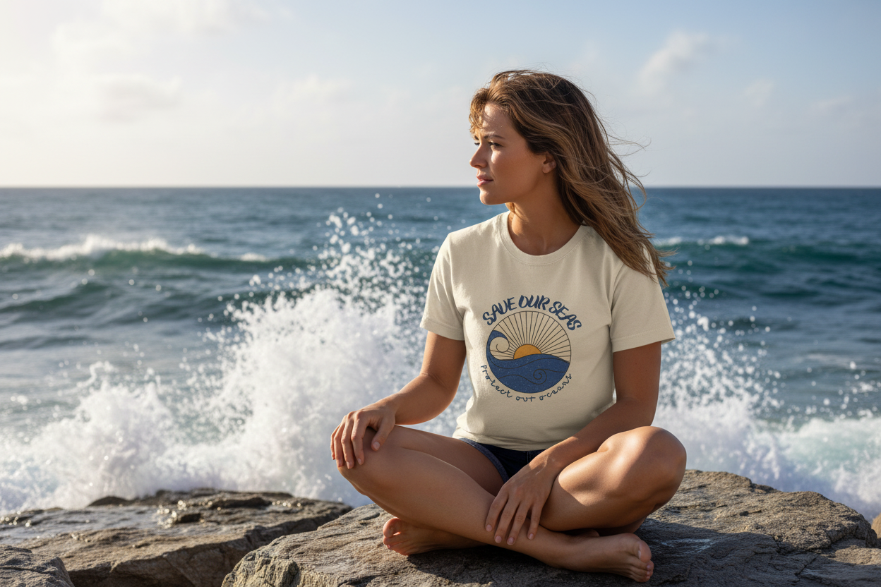 Sitting on Rocks by Ocean