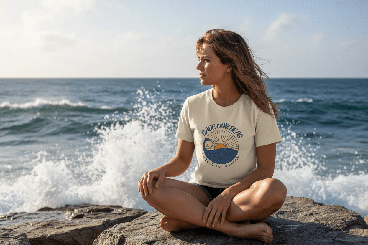 Save Our Seas T-Shirt | Retro Wave Ocean Conservation Tee UK - AlleyCrafters