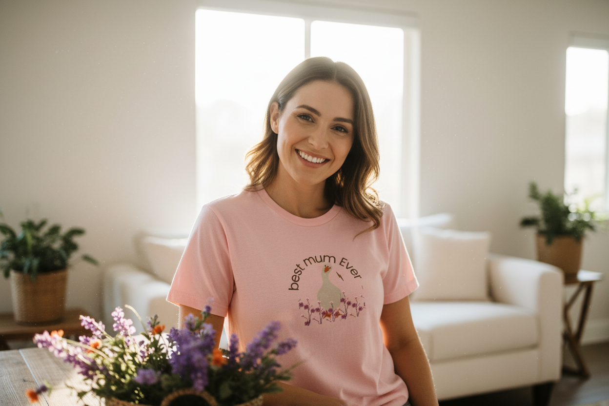 Soft pink duck t-shirt lifestyle photo